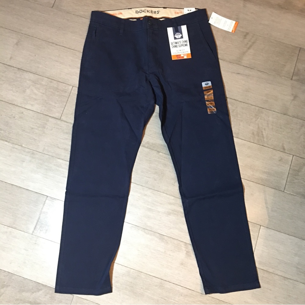 BRAND NEW DOCKERS ULTIMATE SLIM FIT STRECH CHINOS NAVY 34”x30